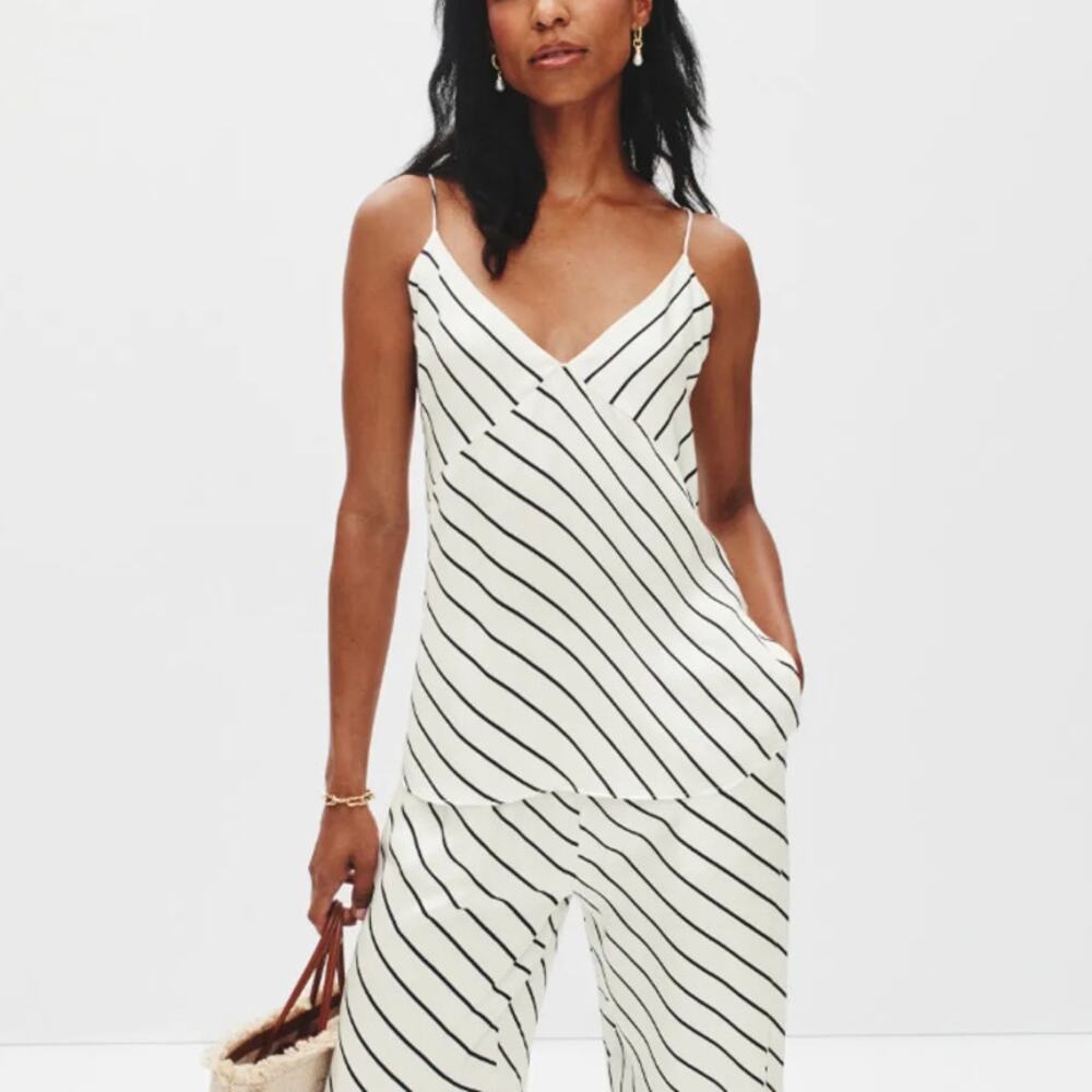 Summer Away Black White Striped Camisole Top SMALL Cami Vacation Casual $100